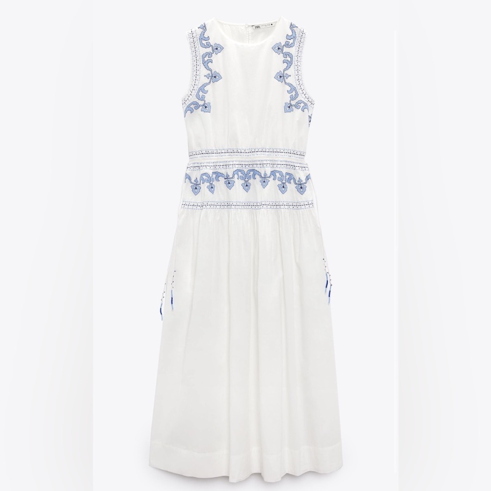 New, never worn. Embroidered midi dress